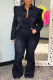 Black Sexy Denim Solid Buttons Turndown Collar Skinny Jumpsuits