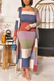 Multicolor Fashion Casual Patchwork Basic Long Sleeve Two Pieces