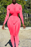 Red Sexy Solid Patchwork O Neck Long Sleeve Two Pieces