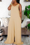 Apricot Fashion Casual Solid Basic O Neck Sleeveless Regular Jumpsuits