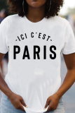 White Casual Print Patchwork O Neck T-Shirts