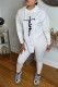 White Casual Print Patchwork Asymmetrical Hooded Collar Long Sleeve Two Pieces