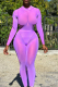 Purple Sexy Solid Patchwork O Neck Long Sleeve Two Pieces