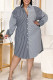 Black Gray Casual Striped Print Patchwork Buckle Turndown Collar Shirt Dress Dresses