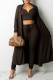 Dark Coffee Fashion Casual Print Cardigan Vests Pants V Neck Long Sleeve Three-piece Set pre-sale