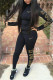 Black Casual Sportswear Print Basic Zipper Collar Long Sleeve Two Pieces