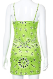 Pink Sexy Print Draw String Spaghetti Strap Pencil Skirt Dresses