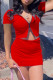 Red Sexy Casual Solid Basic Zipper Collar Short Sleeve Two Pieces
