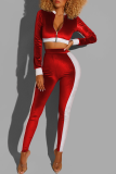 Red Sexy Solid Patchwork Zipper Collar Long Sleeve Two Pieces