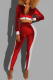 Red Sexy Solid Patchwork Zipper Collar Long Sleeve Two Pieces
