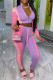 Pink Sportswear Print Patchwork Zipper Collar Long Sleeve Two Pieces