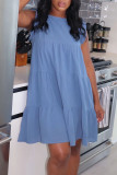 Red Sweet Solid Patchwork Flounce O Neck A Line Dresses