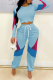 Blue Casual Solid Patchwork O Neck Long Sleeve Two Pieces