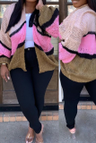Pink Casual Striped Patchwork Tops