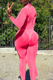 Red Sexy Solid Patchwork O Neck Long Sleeve Two Pieces