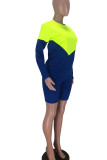 Turquoise Casual Solid Patchwork O Neck Long Sleeve Two Pieces