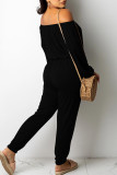 Grey Casual Solid Patchwork Off the Shoulder Long Sleeve Two Pieces