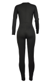 Black Sexy Solid Patchwork V Neck Skinny Jumpsuits