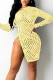 Yellow Sexy Solid Hollowed Out Patchwork Zipper Zipper Collar Pencil Skirt Dresses
