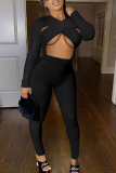 Black Sexy Solid Patchwork V Neck Skinny Jumpsuits