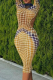 Yellow Sexy Print Patchwork Half A Turtleneck Pencil Skirt Dresses