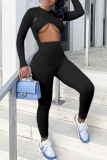 Black Sexy Solid Patchwork V Neck Skinny Jumpsuits