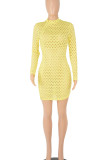 Red Sexy Solid Hollowed Out Patchwork Zipper Zipper Collar Pencil Skirt Dresses