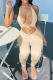 Apricot Sexy Solid Hollowed Out Halter Skinny Jumpsuits