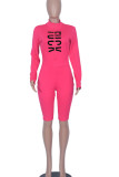 Blue Sportswear Letter Print Patchwork Zipper Collar Skinny Rompers