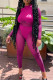 Rose Red Fashion Sexy Patchwork See-through O Neck Skinny Jumpsuits