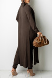 Dark Coffee Fashion Casual Print Cardigan Vests Pants V Neck Long Sleeve Three-piece Set pre-sale