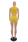 Yellow Casual Sportswear Solid Zipper Hooded Collar Sleeveless Two Pieces