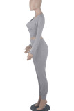 Colorful Blue Casual Solid Patchwork Zipper V Neck Long Sleeve Two Pieces