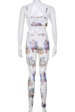 Blue Sexy Print Patchwork Spaghetti Strap Sleeveless Two Pieces