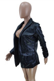 Black Fashion Casual Solid Cardigan Turndown Collar Outerwear