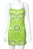 Pink Sexy Print Draw String Spaghetti Strap Pencil Skirt Dresses