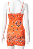 Pink Sexy Print Draw String Spaghetti Strap Pencil Skirt Dresses
