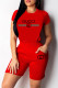 Red Fashion Casual Print Basic O Neck Short Sleeve Two Pieces