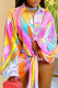 Multicolor Casual Print Patchwork Buckle Turndown Collar Tops