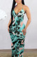 Cyan Sexy Print Leopard Patchwork Spaghetti Strap Sling Dress Dresses