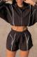 Black Sportswear Striped Print Patchwork Zipper Collar Long Sleeve Two Pieces