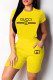 Yellow Fashion Casual Print Basic O Neck Short Sleeve Two Pieces