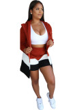 Red knit Active Fashion adult asymmetrical Two Piece Suits Print contrast color Straight Long Sleeve Tw