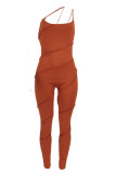 Red Fashion Sexy Solid Backless One Shoulder Skinny Jumpsuits