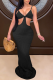 Black Sexy Solid Hollowed Out Halter Pencil Skirt Dresses