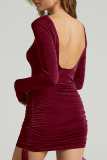 Green Sexy Solid Patchwork O Neck Pencil Skirt Dresses