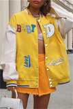 Yellow Fashion Casual Print Patchwork Outerwear
