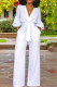 White Casual Solid Patchwork Buttons Without Belt V Neck Straight Jumpsuits