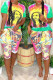 Multicolor Casual Print Patchwork O Neck Short Sleeve Two Pieces