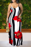 Red Casual Print Patchwork Spaghetti Strap Straight Dresses